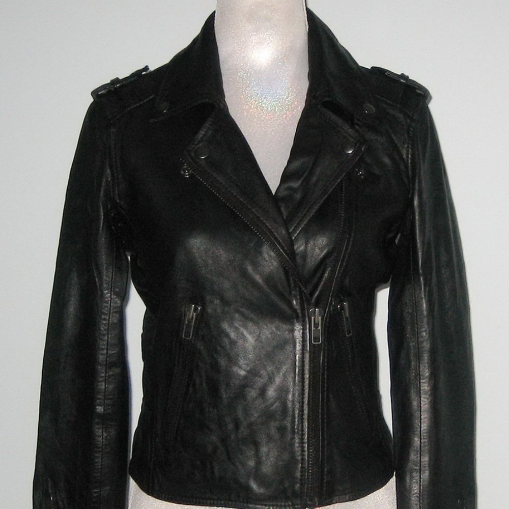 NWT Bod & Christensen ANGIE Leather BIKER / MOTO Jacket S Black MSRP $295